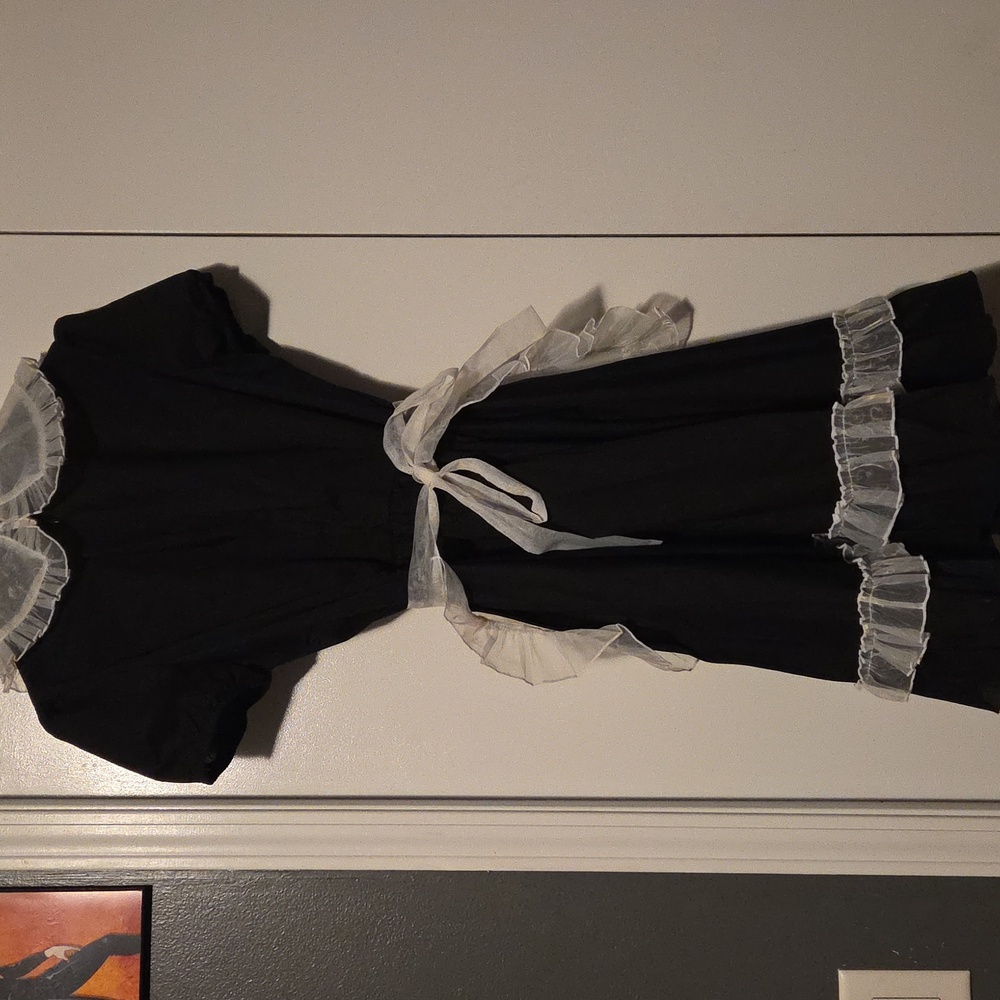"Domestique" Black Cotton Maid Dress with Sheer Apron - Picture 12 of 12